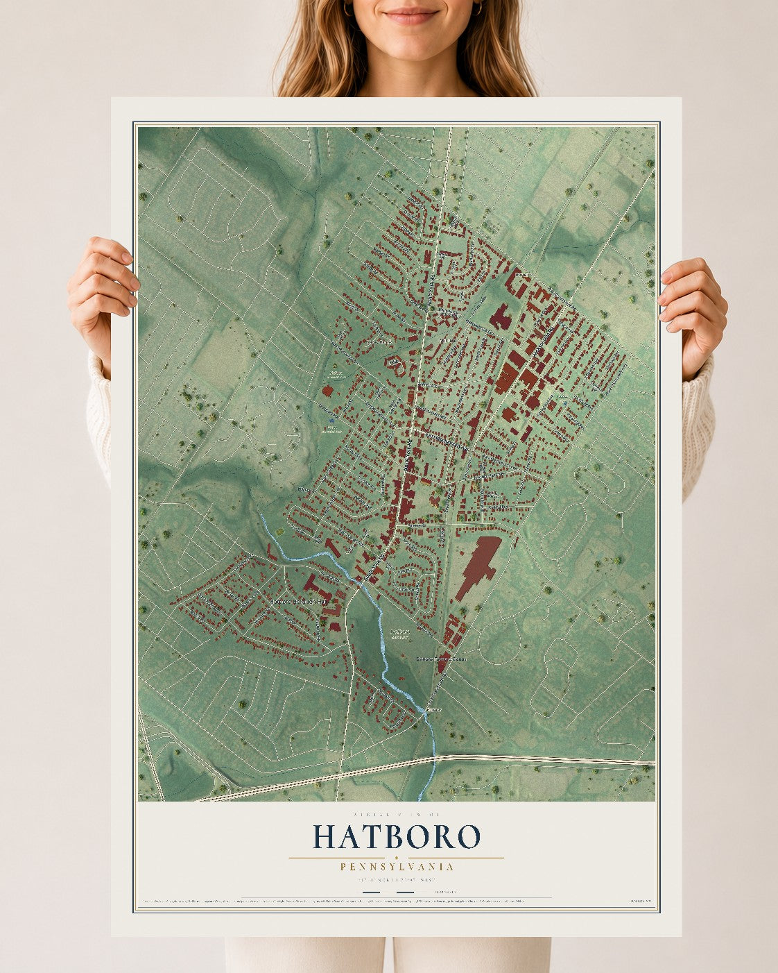 Map of Hatboro, Pennsylvania, 24 x 36 inch unframed archival matte print