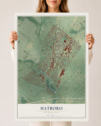 Map of Hatboro, Pennsylvania, 24 x 36 inch unframed archival matte print