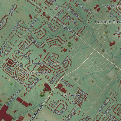 Close-up of the map of Hatfield, Montgomery County, Pennsylvania print showing street and building detail