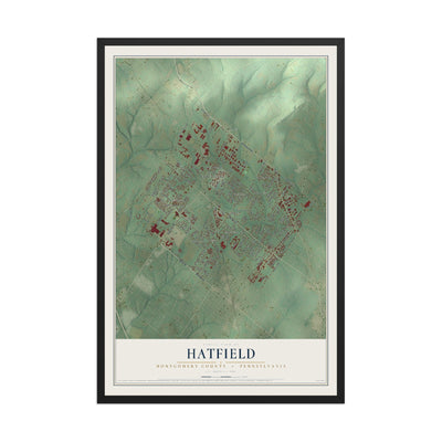 Map of Hatfield, Montgomery County, Pennsylvania, 12 x 18 inch print in a black wood frame