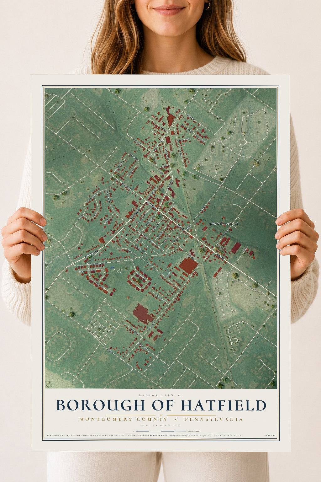 Map of the Borough of Hatfield, Montgomery County, Pennsylvania, 18 x 24 inch unframed archival matte print