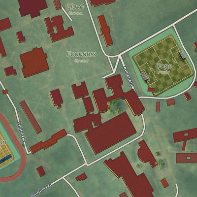 Close-up of the map of Haverford College, Pennsylvania print showing street and building detail