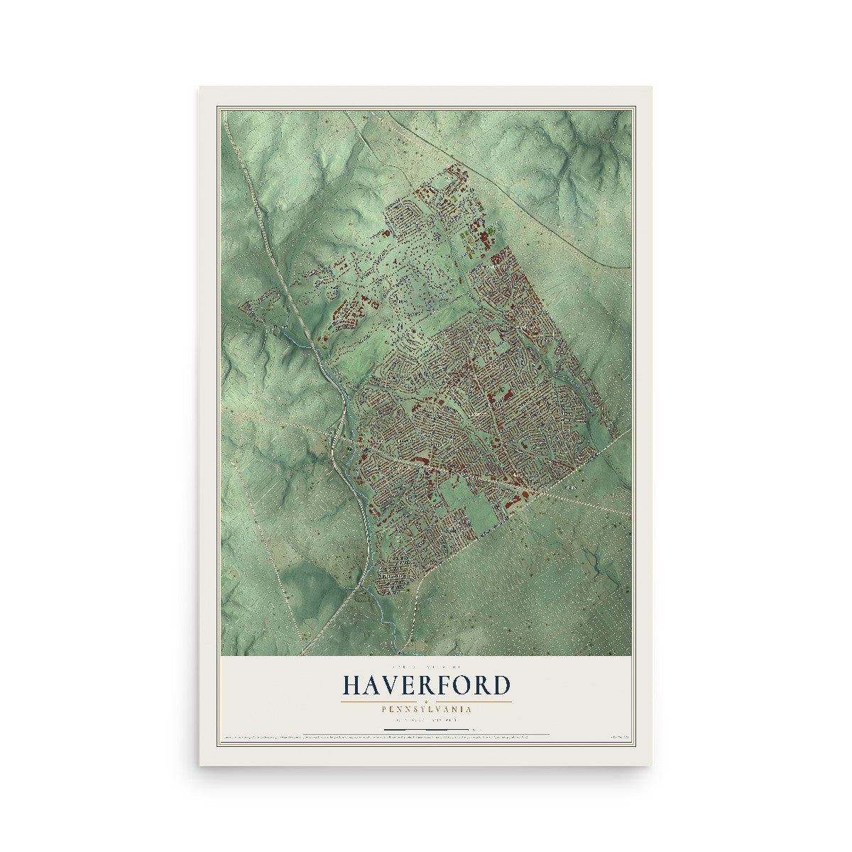 Map of Haverford, Pennsylvania, 12 x 18 inch unframed archival matte print