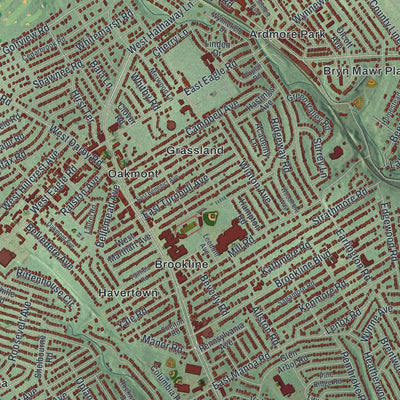 Close-up of the map of Haverford, Pennsylvania print showing street and building detail