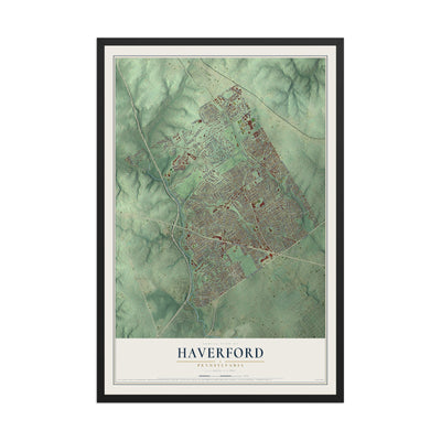 Map of Haverford, Pennsylvania, 12 x 18 inch print in a black wood frame