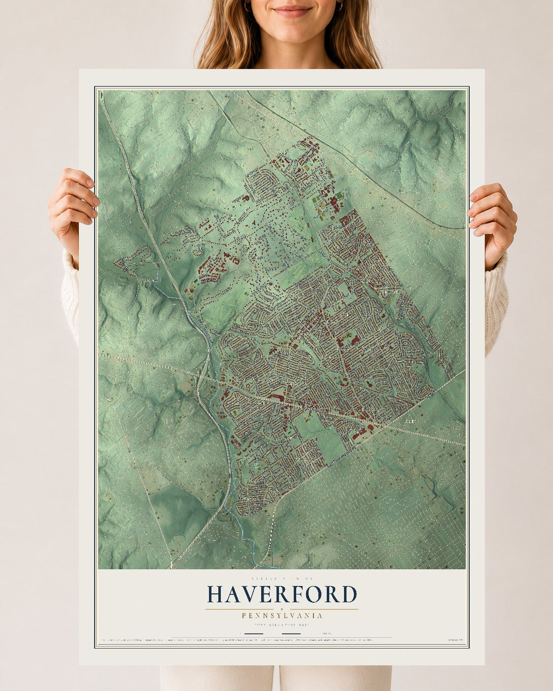 Map of Haverford, Pennsylvania, 24 x 36 inch unframed archival matte print