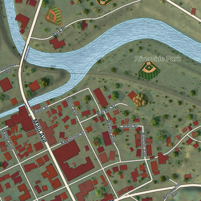 Close-up of the map of Hawley, Pennsylvania print showing street and building detail