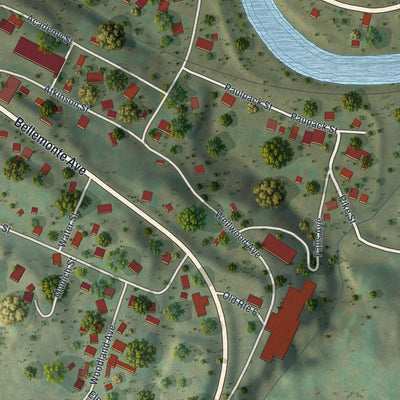 Second close-up of the map of Hawley, Pennsylvania print showing more streets and buildings