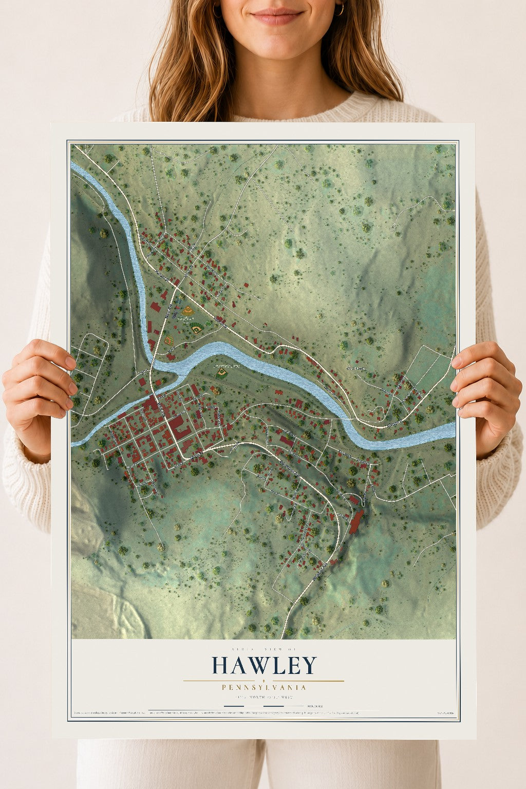 Map of Hawley, Pennsylvania, 18 x 24 inch unframed archival matte print