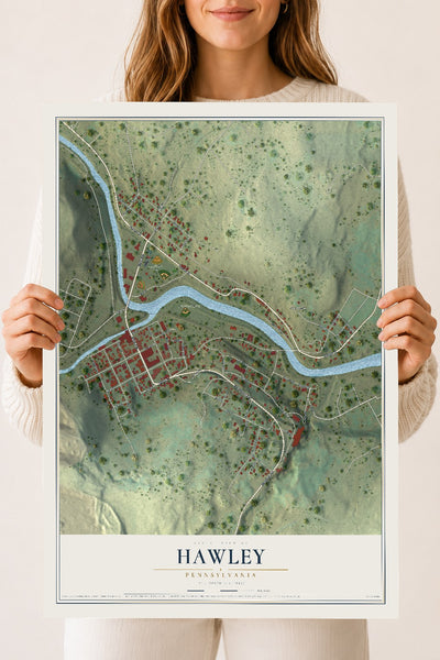 Map of Hawley, Pennsylvania, 18 x 24 inch unframed archival matte print