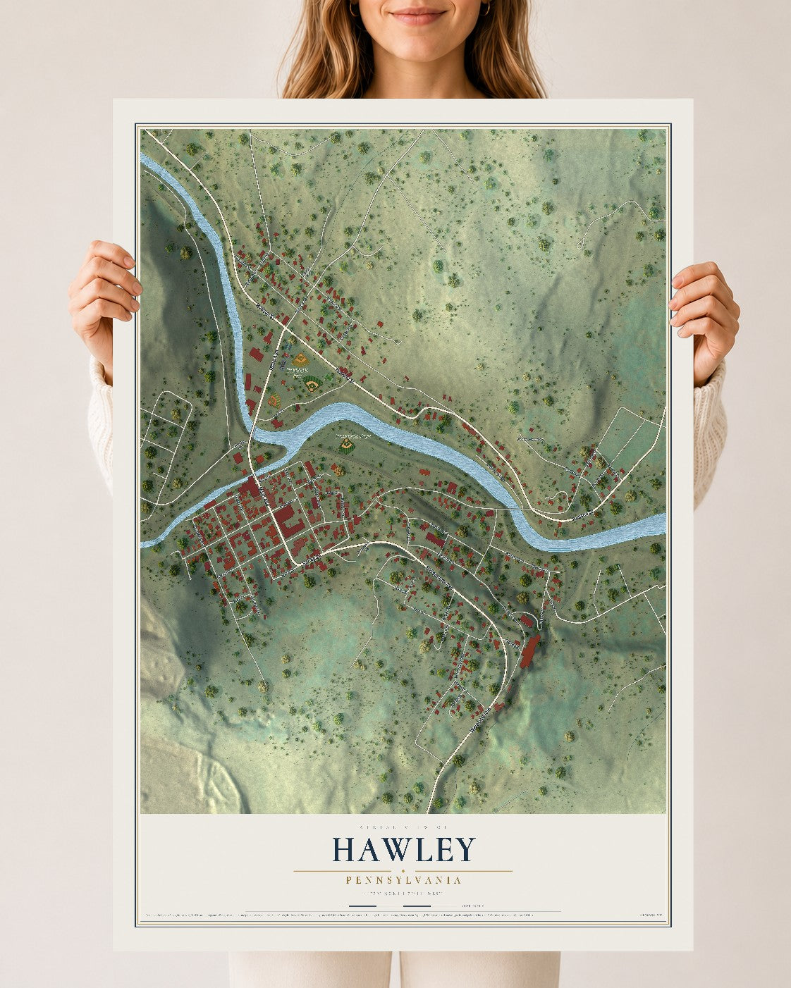 Map of Hawley, Pennsylvania, 24 x 36 inch unframed archival matte print
