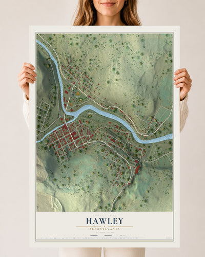 Map of Hawley, Pennsylvania, 24 x 36 inch unframed archival matte print