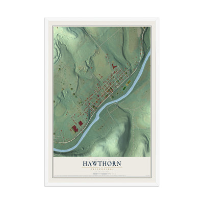 Map of Hawthorn, Pennsylvania, 12 x 18 inch print in a white wood frame