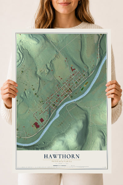 Map of Hawthorn, Pennsylvania, 18 x 24 inch unframed archival matte print