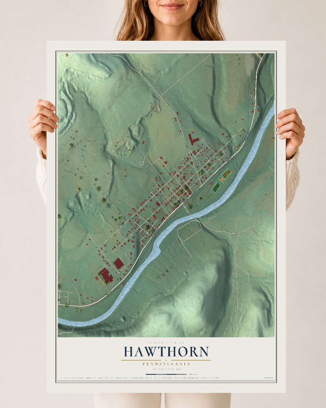 Map of Hawthorn, Pennsylvania, 24 x 36 inch unframed archival matte print