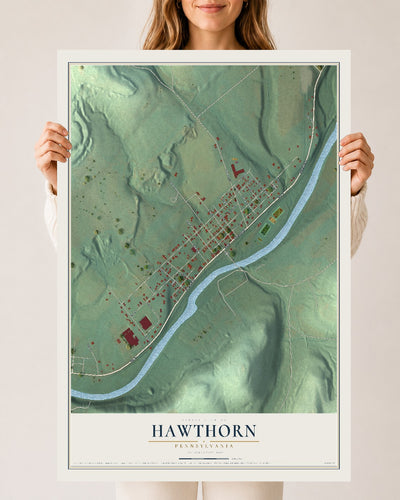 Map of Hawthorn, Pennsylvania, 24 x 36 inch unframed archival matte print