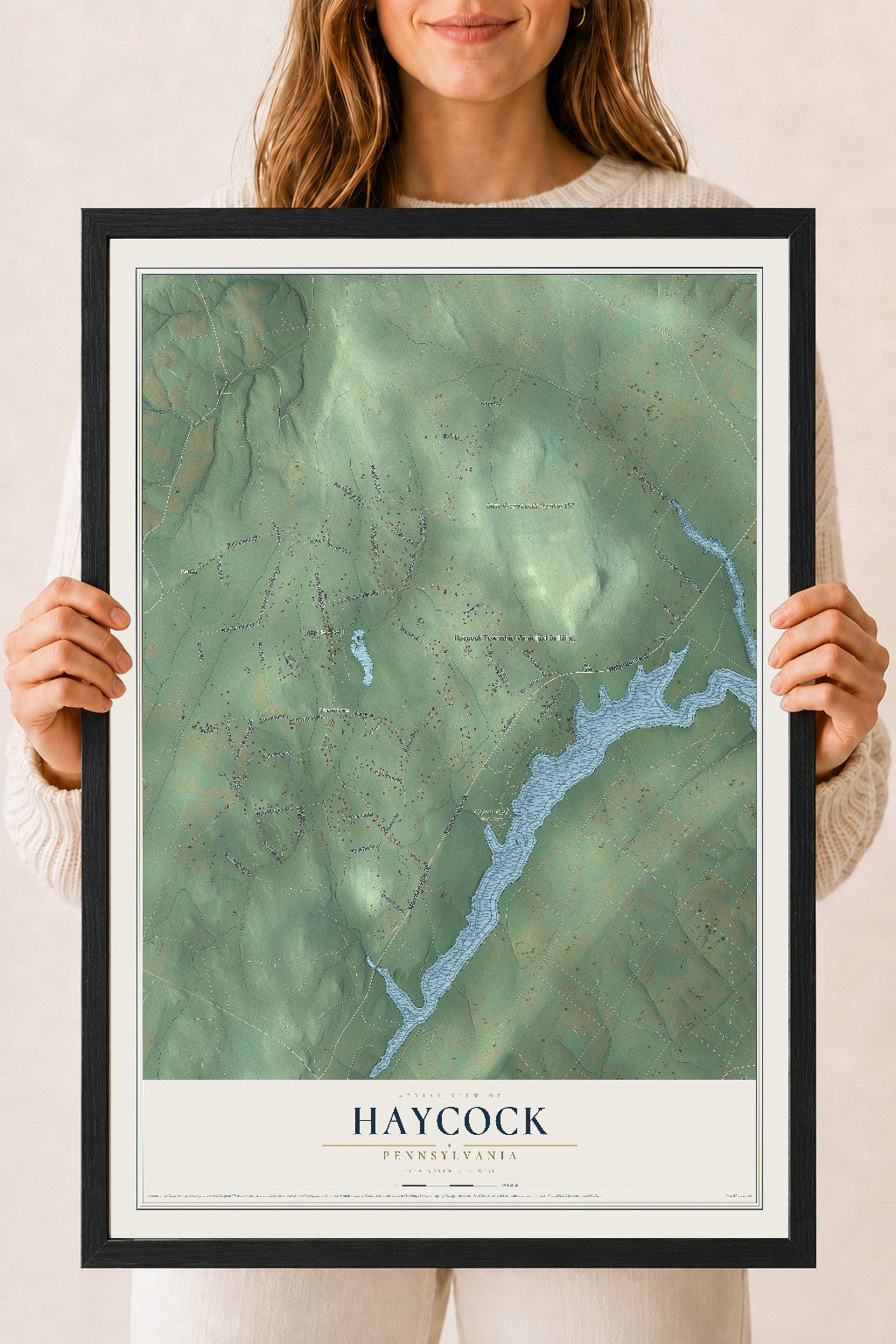 Map of Haycock, Pennsylvania, 18 x 24 inch print in a black wood frame