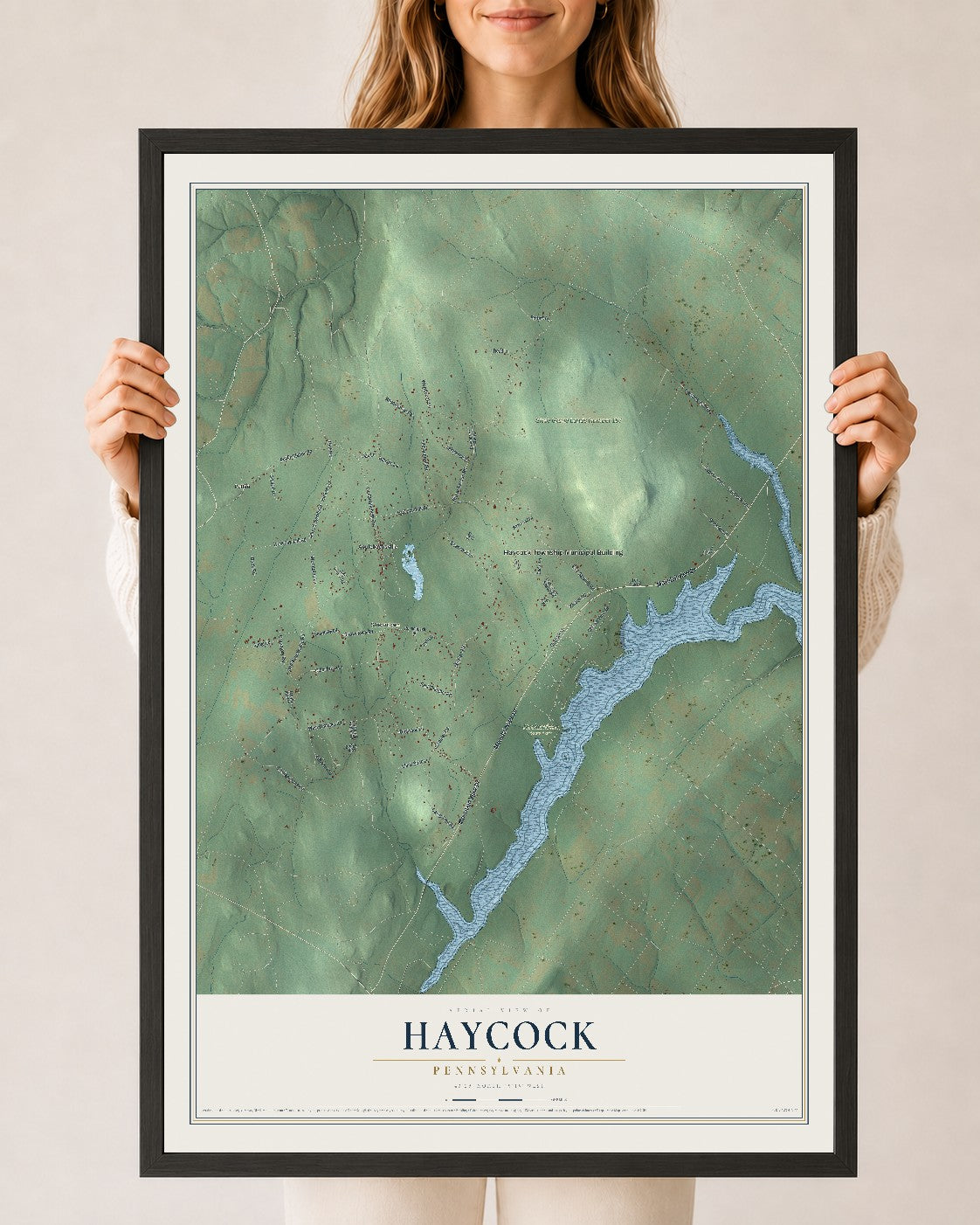 Map of Haycock, Pennsylvania, 24 x 36 inch print in a black wood frame