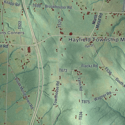 Close-up of the map of Hayfield, Pennsylvania print showing street and building detail