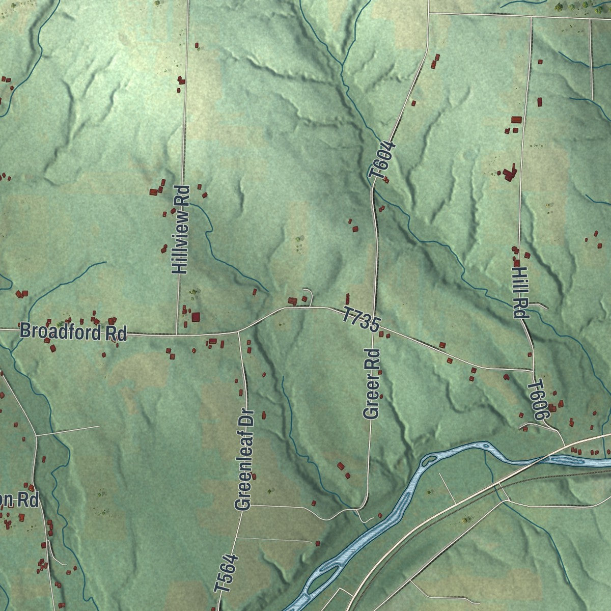 Second close-up of the map of Hayfield, Pennsylvania print showing more streets and buildings