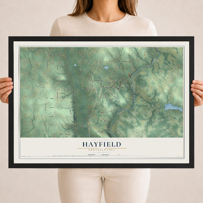 Map of Hayfield, Pennsylvania, 18 x 24 inch print in a black wood frame