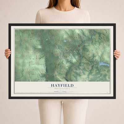 Map of Hayfield, Pennsylvania, 24 x 36 inch print in a black wood frame