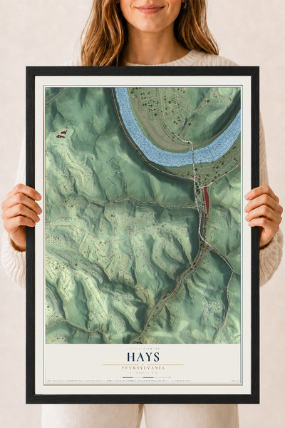Map of Hays, Pennsylvania, 18 x 24 inch print in a black wood frame