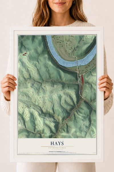 Map of Hays, Pennsylvania, 18 x 24 inch print in a white wood frame