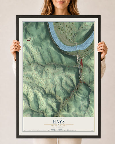 Map of Hays, Pennsylvania, 24 x 36 inch print in a black wood frame