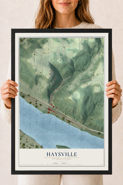 Map of Haysville, Pennsylvania, 18 x 24 inch print in a black wood frame