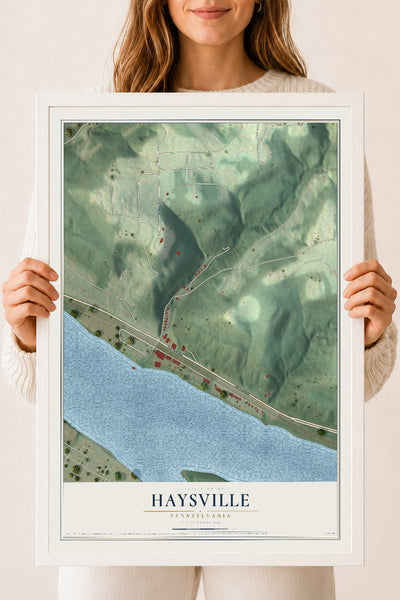 Map of Haysville, Pennsylvania, 18 x 24 inch print in a white wood frame