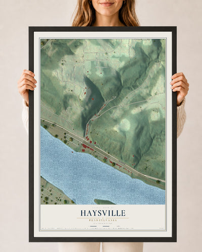 Map of Haysville, Pennsylvania, 24 x 36 inch print in a black wood frame
