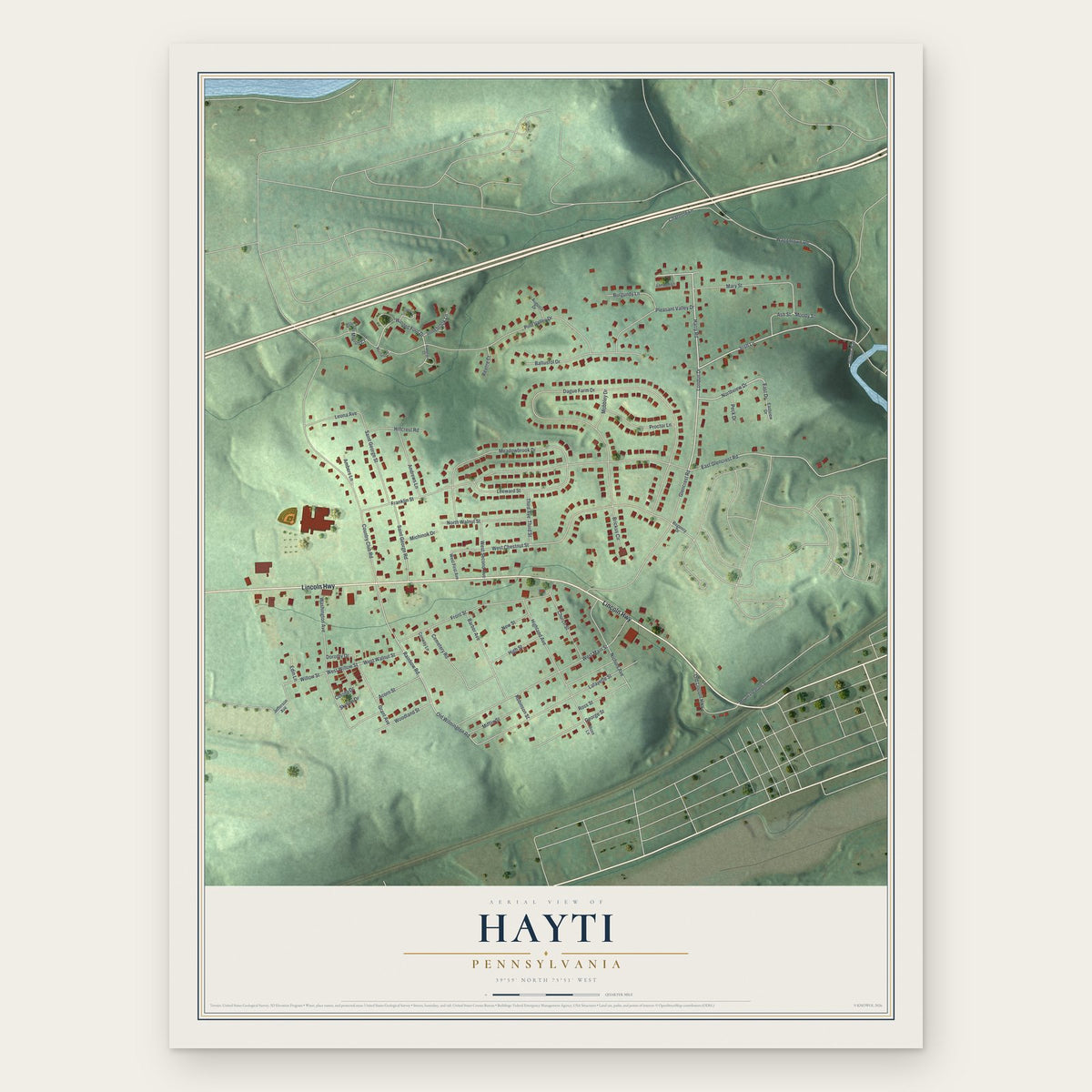 Hayti, Pennsylvania map print, the full design