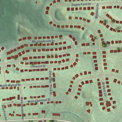 Close-up of the map of Hayti, Pennsylvania print showing street and building detail