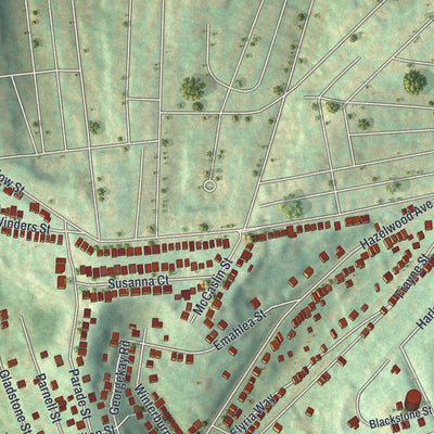 Second close-up of the map of Hazelwood, Pennsylvania print showing more streets and buildings