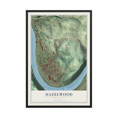 Map of Hazelwood, Pennsylvania, 12 x 18 inch print in a black wood frame