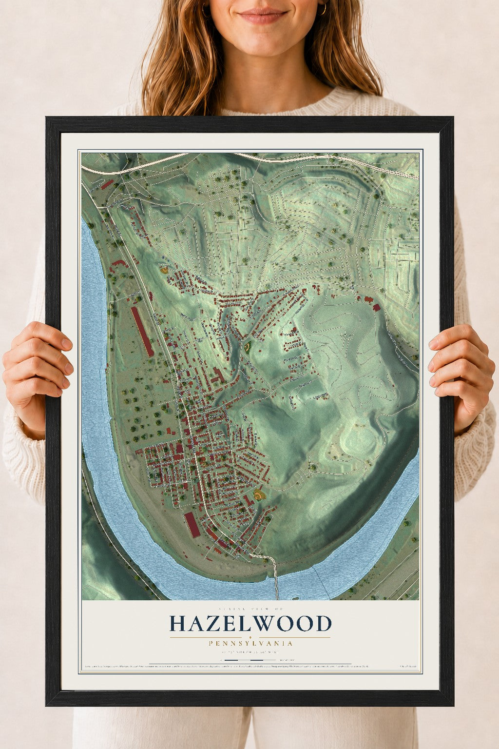 Map of Hazelwood, Pennsylvania, 18 x 24 inch print in a black wood frame