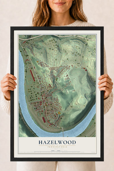 Map of Hazelwood, Pennsylvania, 18 x 24 inch print in a black wood frame