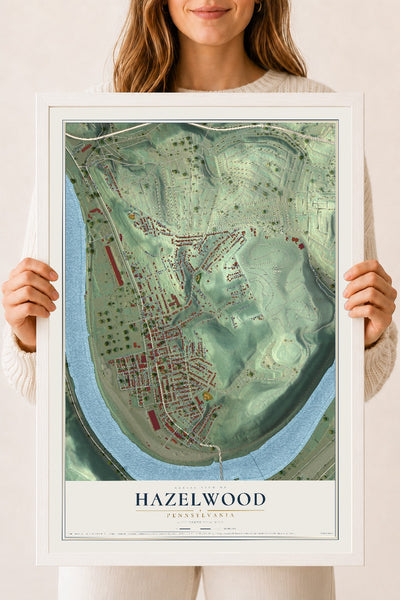 Map of Hazelwood, Pennsylvania, 18 x 24 inch print in a white wood frame
