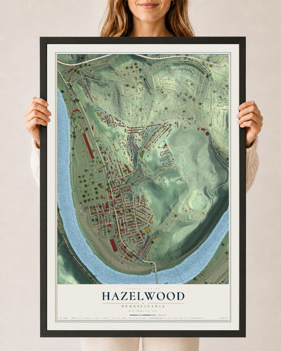 Map of Hazelwood, Pennsylvania, 24 x 36 inch print in a black wood frame