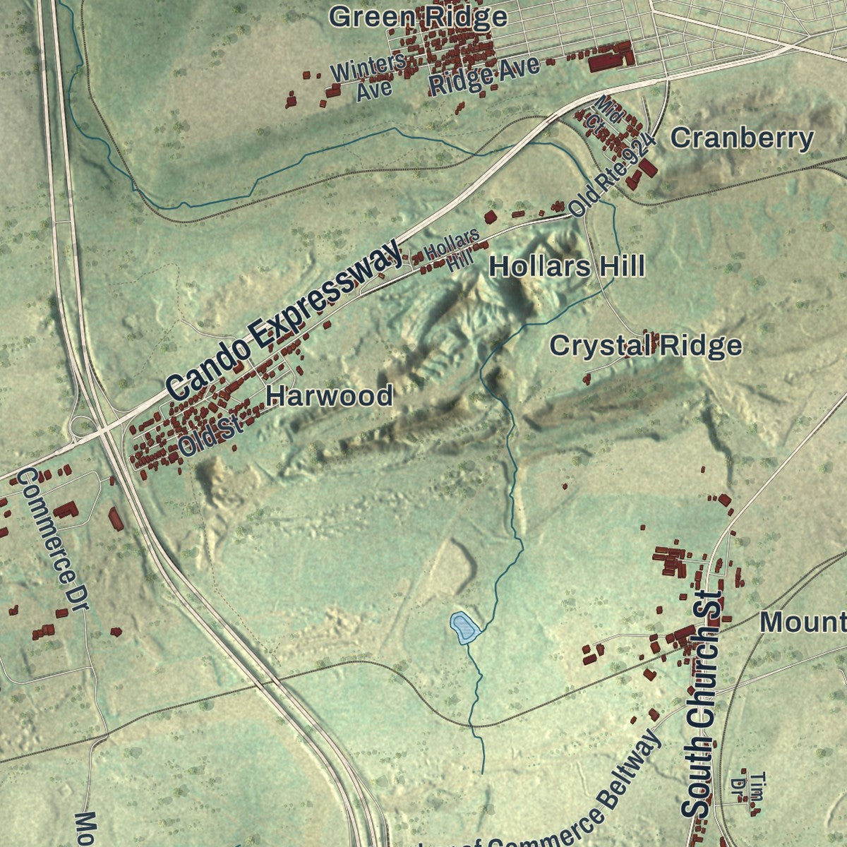 Second close-up of the map of Hazle, Pennsylvania print showing more streets and buildings