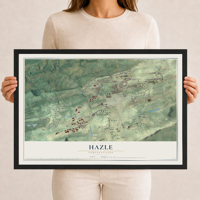 Map of Hazle, Pennsylvania, 12 x 18 inch print in a black wood frame