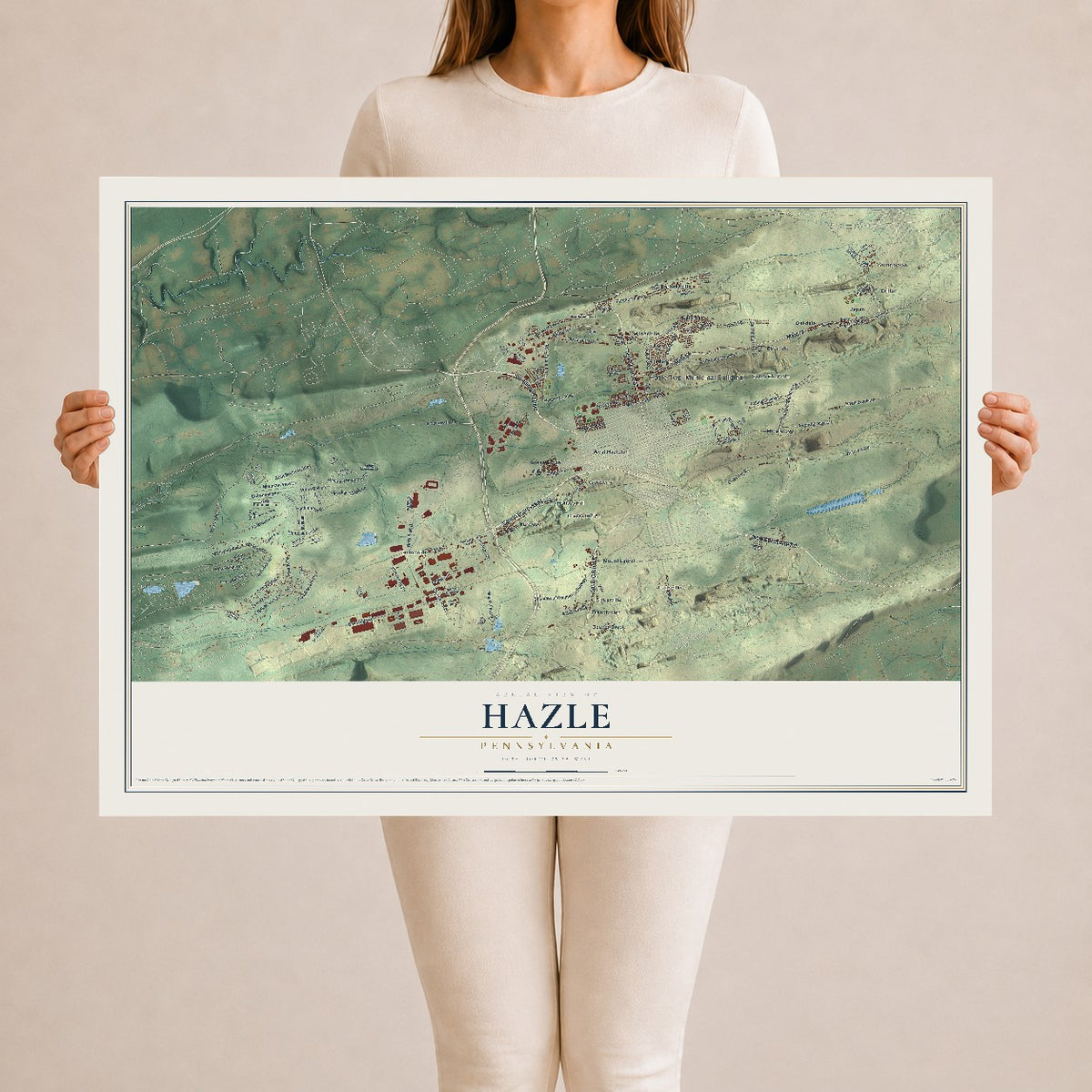 Map of Hazle, Pennsylvania, 24 x 36 inch unframed archival matte print