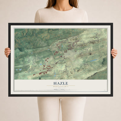 Map of Hazle, Pennsylvania, 24 x 36 inch print in a black wood frame