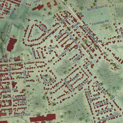 Second close-up of the map of Hazleton, Pennsylvania print showing more streets and buildings
