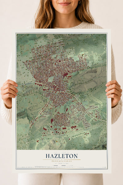 Map of Hazleton, Pennsylvania, 18 x 24 inch unframed archival matte print