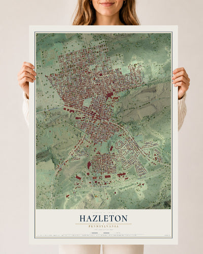 Map of Hazleton, Pennsylvania, 24 x 36 inch unframed archival matte print
