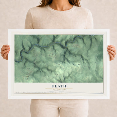 Map of Heath, Pennsylvania, 12 x 18 inch print in a white wood frame