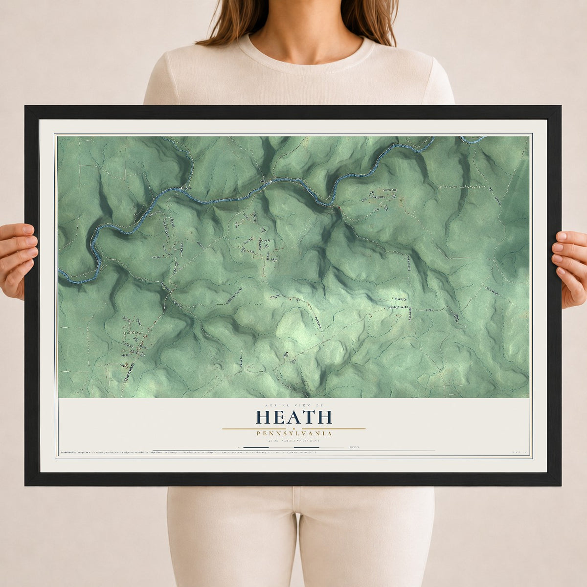 Map of Heath, Pennsylvania, 18 x 24 inch print in a black wood frame