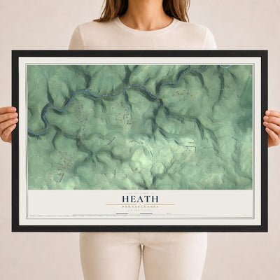 Map of Heath, Pennsylvania, 18 x 24 inch print in a black wood frame